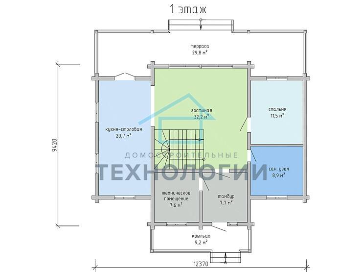 Дом шале из бруса в 1,5 этажа 9х12 с террасой Санда